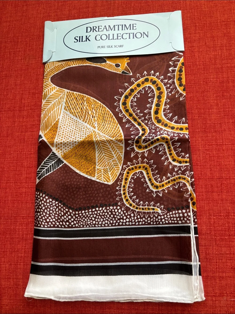 DREAMTIME Silk Scarf in Brown & Mustard